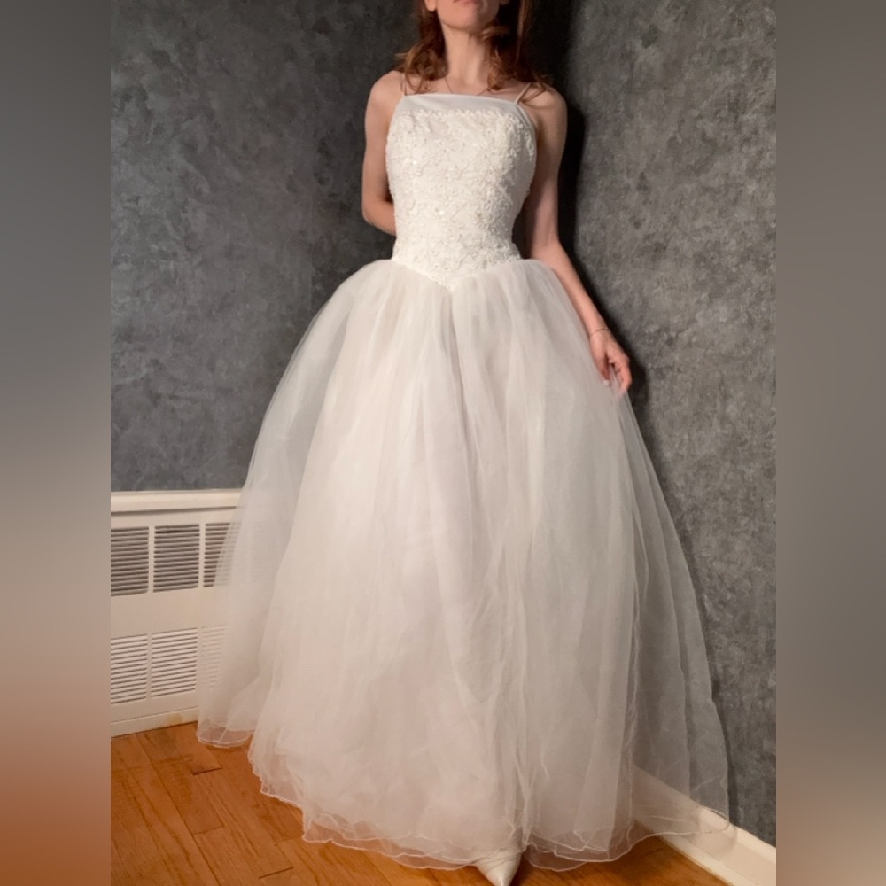 Vintage 90s Bridal Originals Ball Gown Wedding Dress | Ivory | Beaded Lace